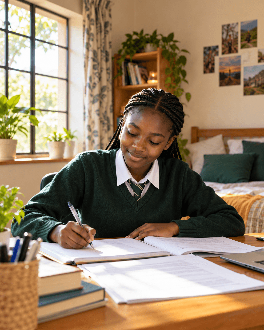 Learner studying with notes at a desk